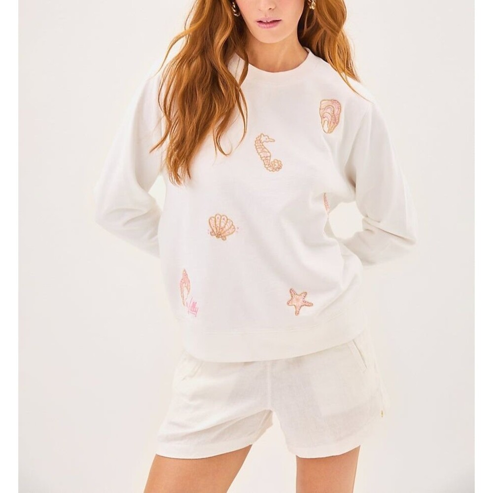 Lilly Pulitzer Ballad Long Sleeves Sweatshirt Top Embroidered Cotton S 288335